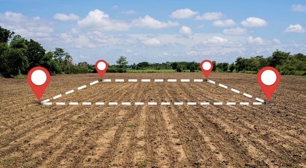 Section of a field with signs and dotted lines